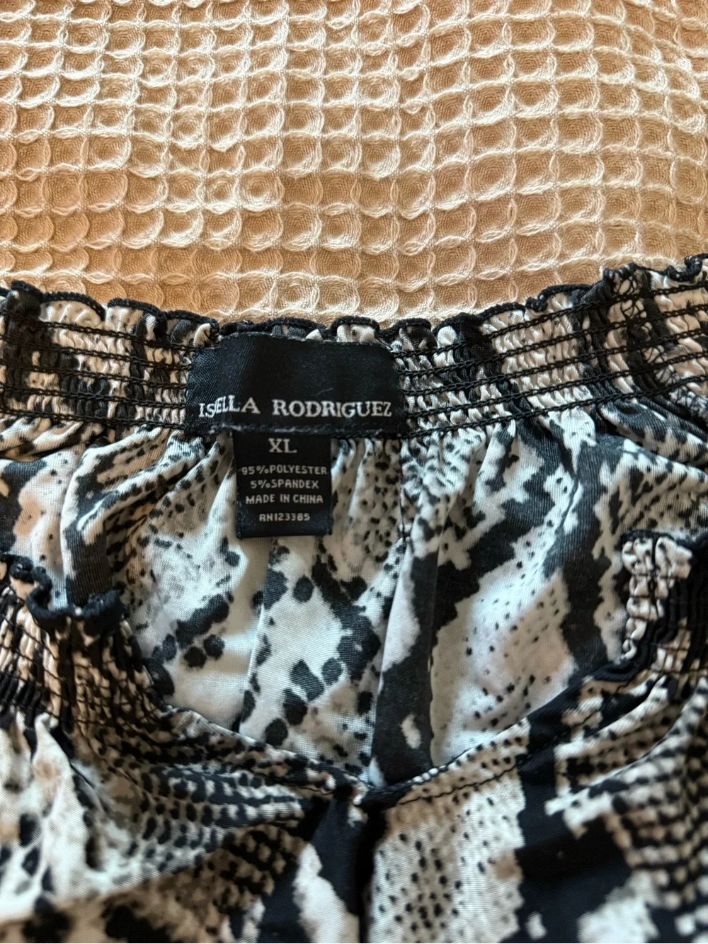Isabella Rodriguez Black & Cream Smocked Snake-Print Blouse - Picture 3 of 4